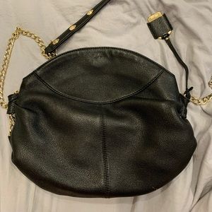 perlina black leather gold chain cross body bag